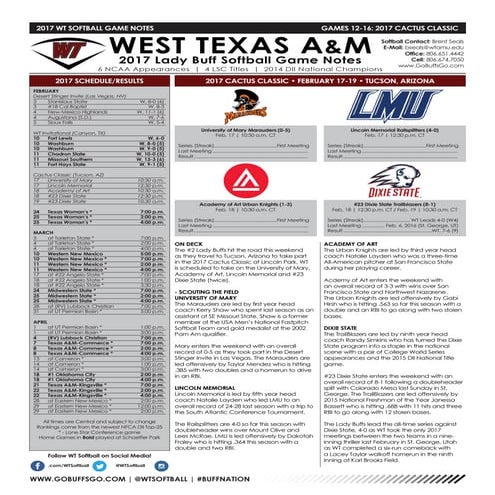 WT Softball Game Notes (4-21-17) | PDF