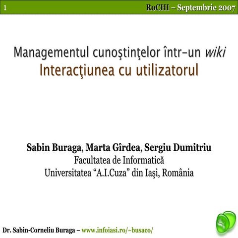 Knowledge management within wikis (in Romanian)