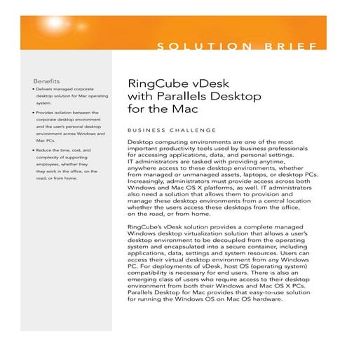 RingCube vDesk with Parallels Desktop for the Mac | PDF
