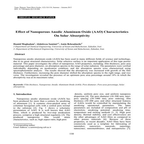 Effect of Nanoporous Anodic Aluminum Oxide (AAO) Characteristics On Solar Abs...