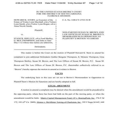 Brown Opposition To Plaintiff Motion To Amend Complaint