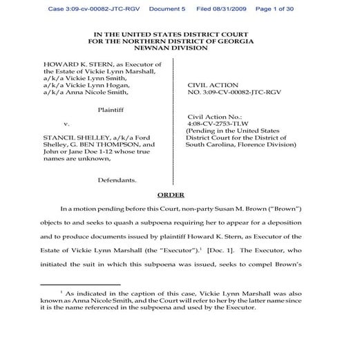 GEORGIA ORDER Denying  Quash Subpoena Of S. Brown