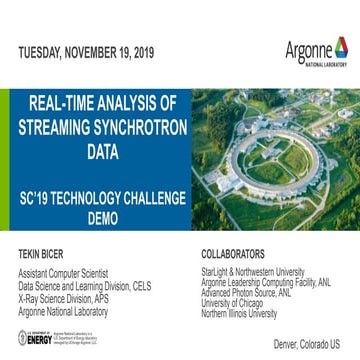 Real-Time Analysis of Streaming Synchotron Data: SCinet SC19 Technology Chall...