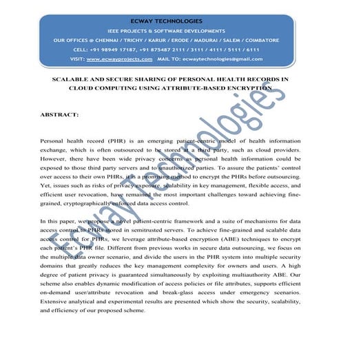 Scalable and secure sharing of personal health records in cloud computing usi...