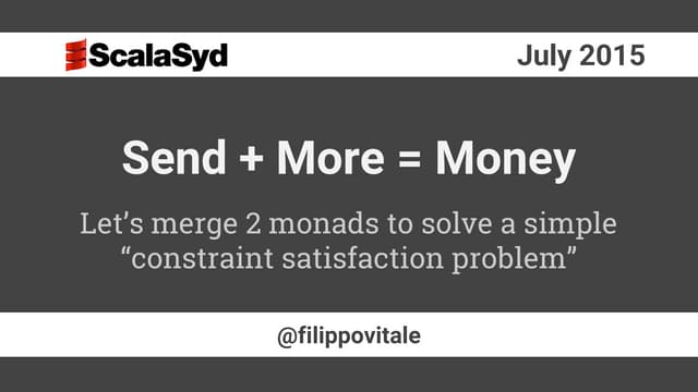 Send + More = Money – Let’s mash 2 monads to solve a simple CSP