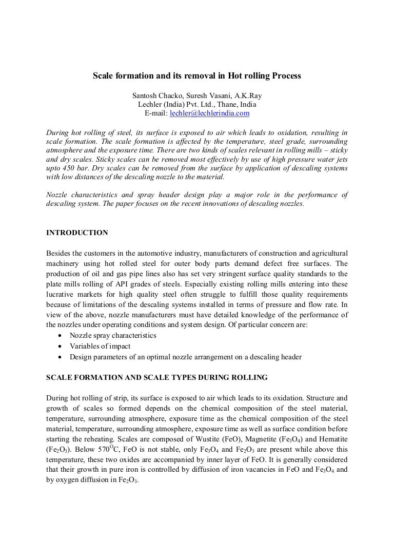 Scale formation and its removal in hot rolling process