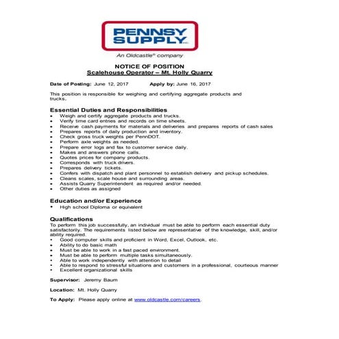 Scalehouse Operator Mt. Holly | DOCX