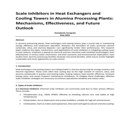 Scale Inhibitors in Heat Exchangers and Cooling Towers in Alumina ...