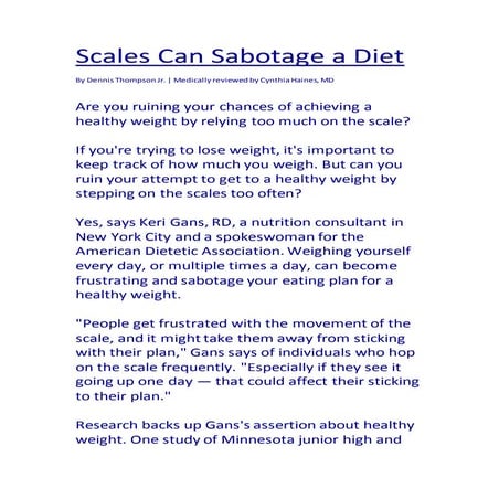 Scales can sabotage a diet