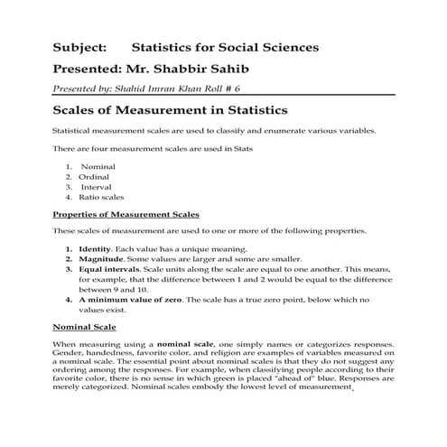 Scales of measurement in statistics