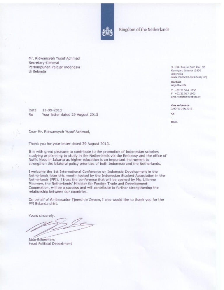 A Letter from Kingdom of The Netherlands