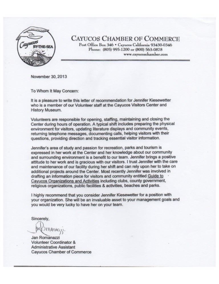 letter of recommendation for volunteer
