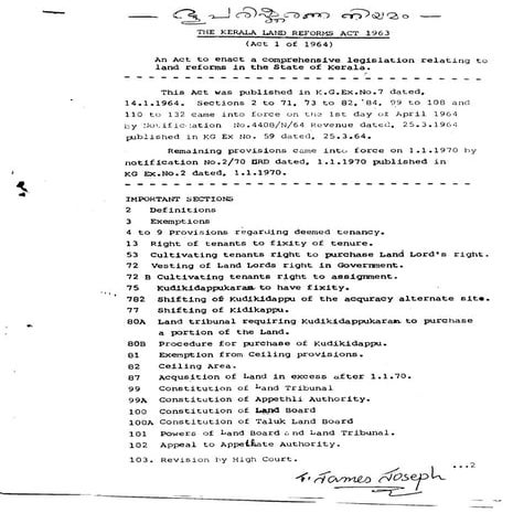 A NOTE ON KERALA LAND REFORMS ACT