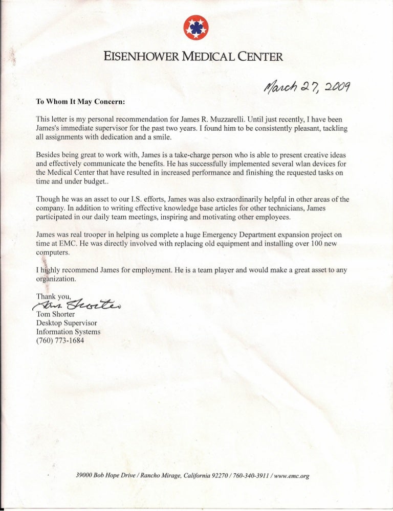eisenhower medical center letter of recommendation for james thank you for writing my recommendation letter