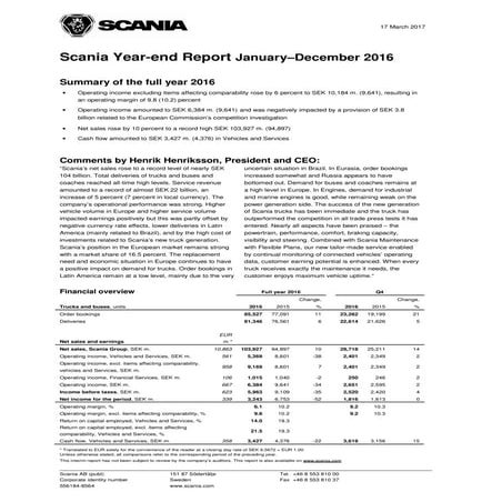 Scania Year-end Report January-December 2016