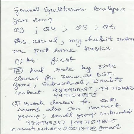  ECONOMIC ENTRANCE ;GENERAL EQUILIBRIUM  SOLUTION   DELHI SCHOOL ECONOMICS 20...