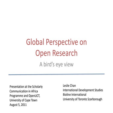 Globlal Perspective on Open Research: A Bird's Eye View