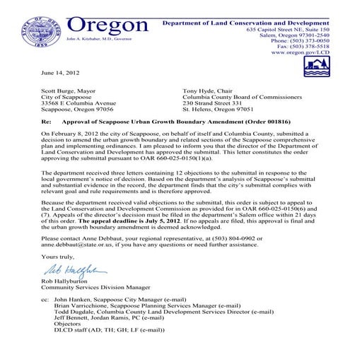 Scappoose Urban Growth Boundary Decision
