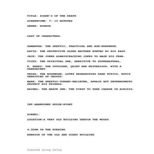 SCARE'S OF THE DEATH MEDIA SCRIPT WORK DOCUMENT