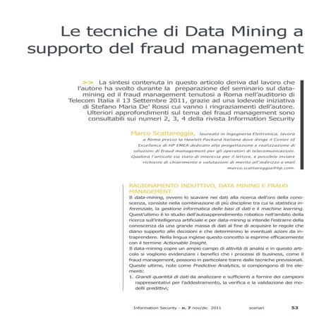 Tecniche di Data Mining a supporto del fraud management