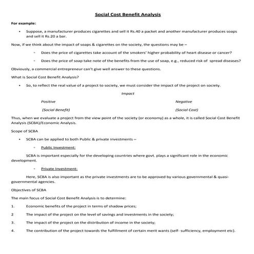 SOCIAL COST BENIFIT ANALYSIS