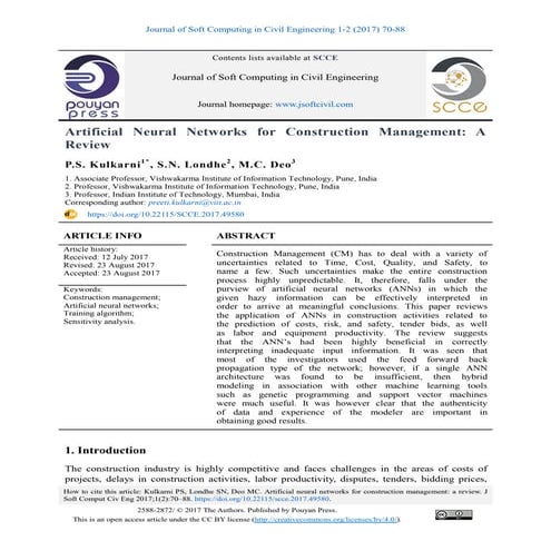 Artificial Neural Networks for Construction Management: A Review