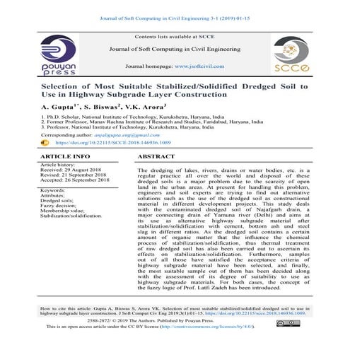 Selection of Most Suitable Stabilized/Solidified Dredged Soil to Use in Highw...