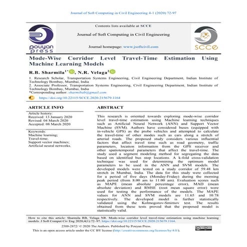Mode-Wise Corridor Level Travel-Time Estimation Using Machine Learning Models