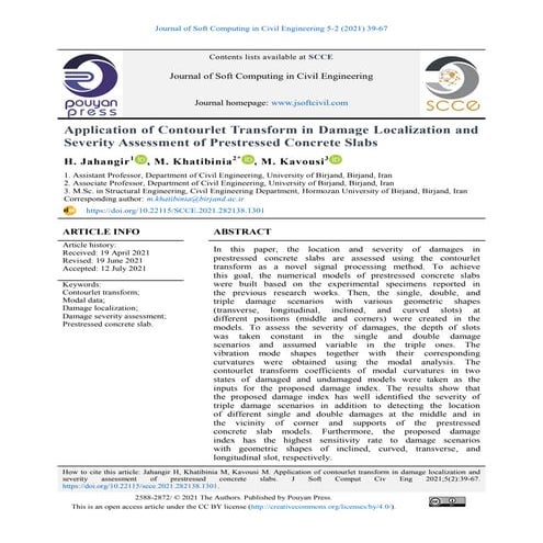 Application of Contourlet Transform in Damage Localization and Severity Asses...
