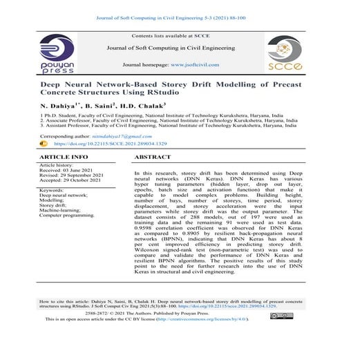 Deep Neural Network-Based Storey Drift Modelling of Precast Concrete Structur...