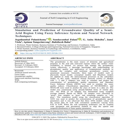 Simulation and Prediction of Groundwater Quality of a Semi-Arid Region Using Fuzzy Inference System and Neural Network Techniques