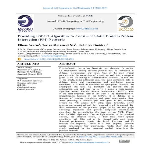 Providing SSPCO Algorithm to Construct Static Protein-Protein Interaction (PPI) Networks