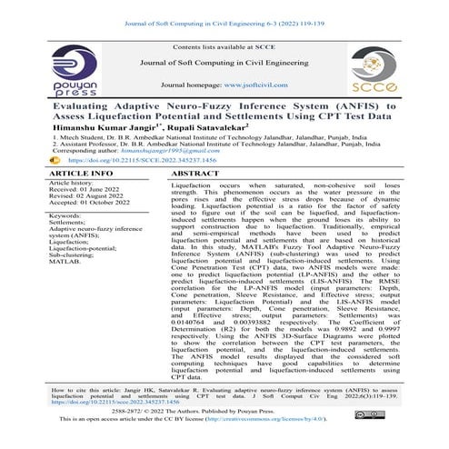 Evaluating Adaptive Neuro-Fuzzy Inference System (ANFIS) To Assess Liquefacti...