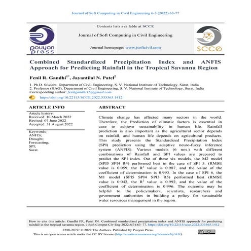 Combined Standardized Precipitation Index and ANFIS Approach for Predicting R...