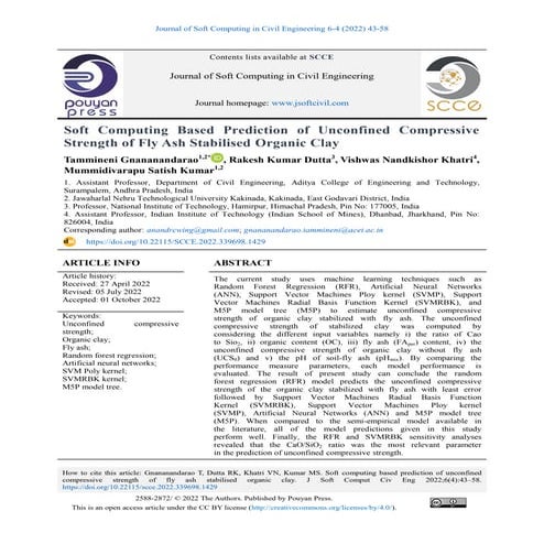 Soft Computing Based Prediction of Unconfined Compressive Strength of Fly Ash...