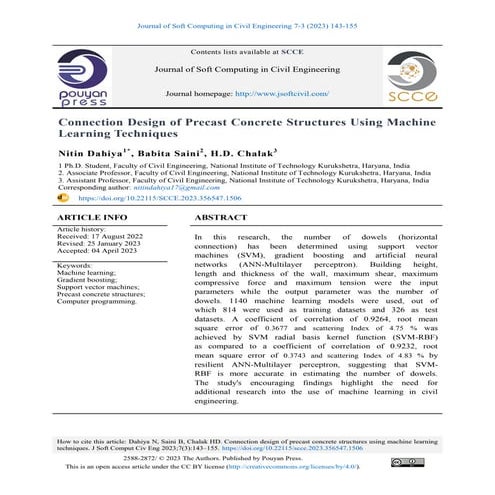 Connection Design of Precast Concrete Structures Using Machine Learning Techniques