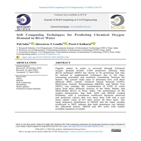 Soft Computing Techniques for Predicting Chemical Oxygen Demand in River Water