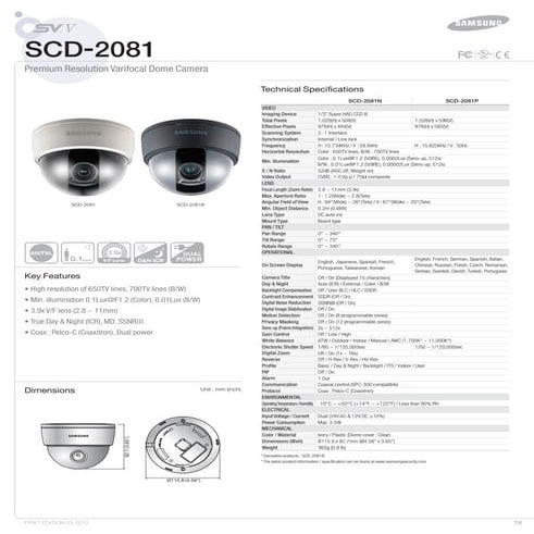 Samsung Techwin SCD-2081 Data Sheet