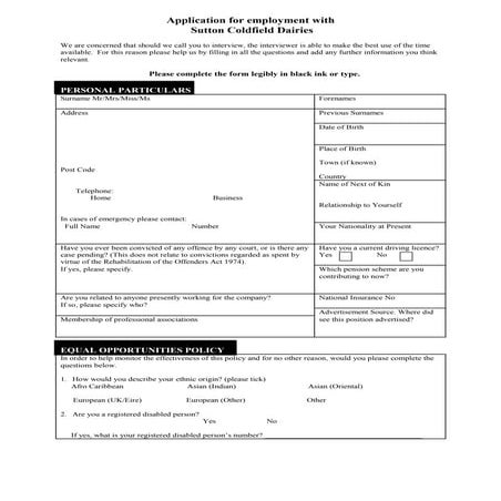 Sc Dairies Application Form