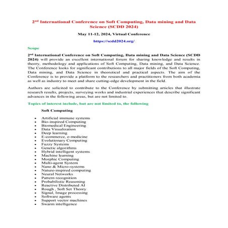 2 nd International Conference on Soft Computing, Data mining and Data  Science (SCDD 2024)