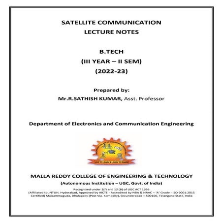 Satellite communication notes for class and study purpose