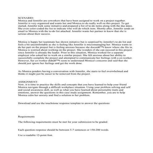 SCENARIO- Monica and Jennifer are coworkers that have been assigned to.docx