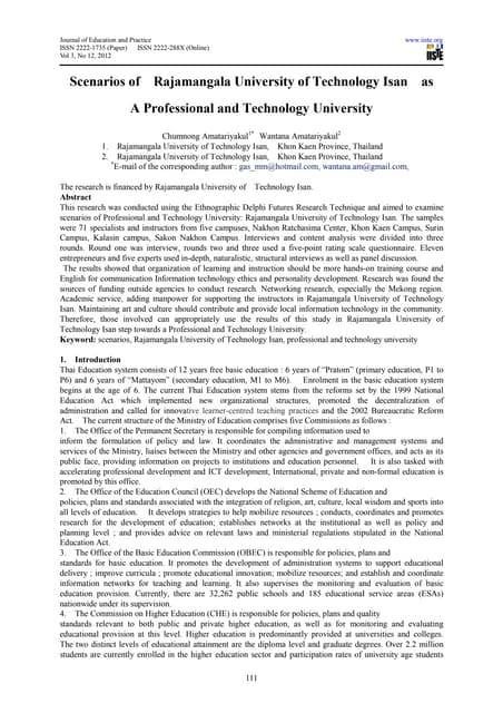Scenarios of  rajamangala university of technology isan  as