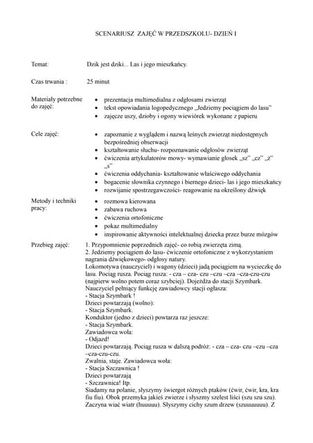 Scenariusz Zajęć O Zegarach W Przedszkolu Scenariusz przedszkole | PDF