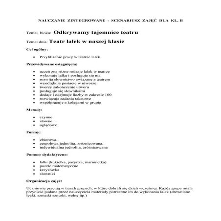 Scenariusz zajęć kl 2   teatr lalek w naszej klasie