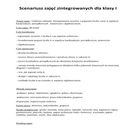 Scenariusz zajęć zintegrowanych dla klasy