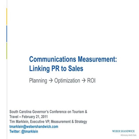 Linking PR to Sales (South Carolina Governor's Conference on Tourism & Travel)