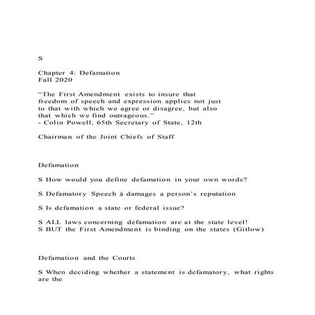 S chapter 4 defamation fall 2020the first amendment 
