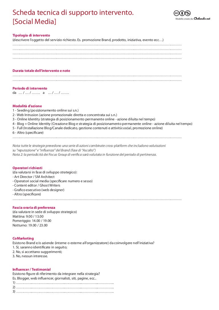 Modello Preventivo Attivita Social Media