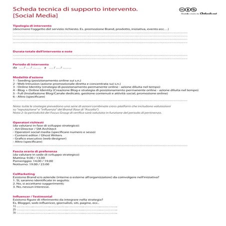 Modello "Preventivo attività social media"